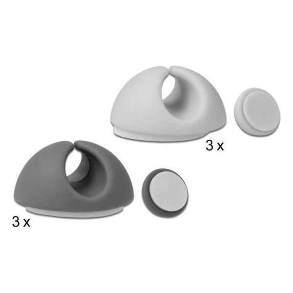 DeLOCK Zelfklevende kabelhouders voor 1 kabel - 6 stuks / wit/grijs DeLOCK Zelfklevende kabelhouders voor 1 kabel - 6 stuks / wit/grijs