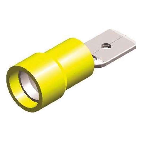 Half-geïsoleerde kabelschoen man - 6,3 mm - geel - 10 stuks Half-geïsoleerde kabelschoen man - 6,3 mm - geel - 10 stuks