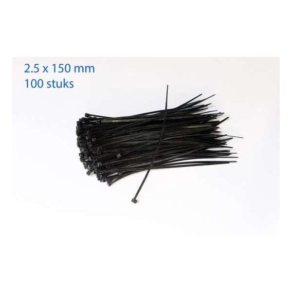 Kabelbinders / ty-raps zwart weerbestendig 150 x 2,5 mm 100 stuks Kabelbinders / ty-raps zwart weerbestendig 150 x 2,5 mm 100 stuks