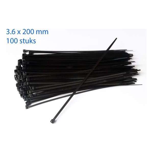 Kabelbinders / ty-raps zwart weerbestendig 200 x 3,6 mm 100 stuks Kabelbinders / ty-raps zwart weerbestendig 200 x 3,6 mm 100 stuks