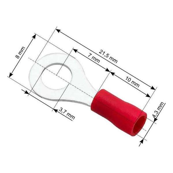 Ringkabelschoen Rood 3.7-8.0 mm - Gat diameter 4,3 mm - M3 - 100 Stuks Ringkabelschoen Rood 3.7-8.0 mm - Gat diameter 4,3 mm - M3 - 100 Stuks