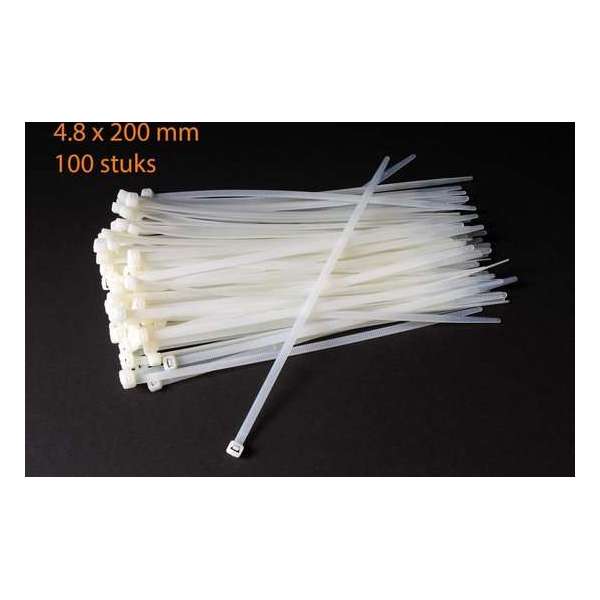 Kabelbinders / ty-raps wit weerbestendig 200 x 4,8 mm 100 stuks Kabelbinders / ty-raps wit weerbestendig 200 x 4,8 mm 100 stuks
