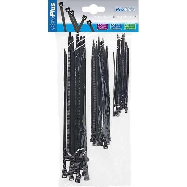 Kabelbinderset 60 stuks zwart 3 maten Kabelbinderset 60 stuks zwart 3 maten