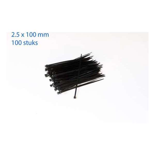 Kabelbinders / ty-raps zwart weerbestendig 100 x 2,5 mm 100 stuks Kabelbinders / ty-raps zwart weerbestendig 100 x 2,5 mm 100 stuks