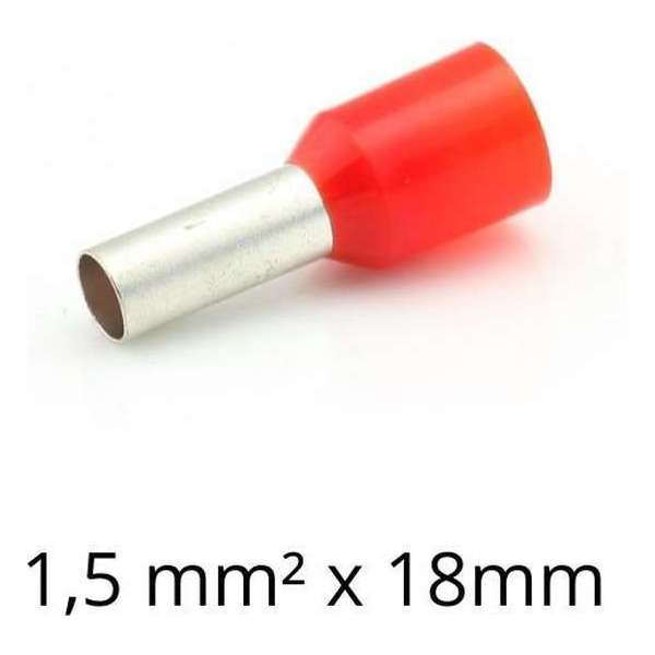 Adereindhuls 1,50 mm² x 18 mm rood 100 stuks | Ferrule | Draadhuls | Adereindhulzen | Eindverbinder Adereindhuls 1,50 mm² x 18 mm rood 100 stuks | Ferrule | Draadhuls | Adereindhulzen | Eindverbinder