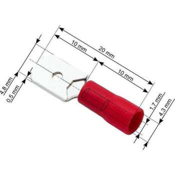 Kabelschoen Vlakstekker 100 stuks - Plat Rood - Insteekbreedte 4,8 mm Insteekdikte 0.5 mm