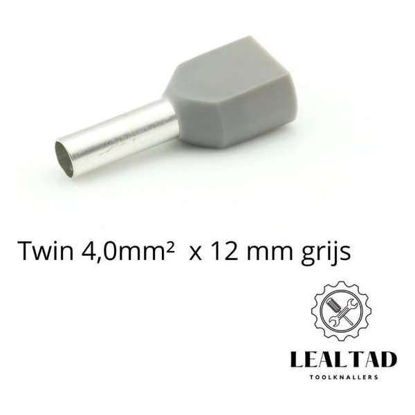 Adereindhuls dubbel 4,0 mm² x 12 mm grijs 100 stuks | Ferrule | Draadhuls | Adereindhulzen | Eindverbinder Adereindhuls dubbel 4,0 mm² x 12 mm grijs 100 stuks | Ferrule | Draadhuls | Adereindhulzen | Eindverbinder