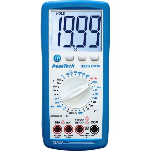 Peaktech 3335: Digitale multimeter ~ 2.000 counts ~ 600V AC / DC ~ 10A AC / DC - manu.-bereik Peaktech 3335: Digitale multimeter ~ 2.000 counts ~ 600V AC / DC ~ 10A AC / DC - manu.-bereik