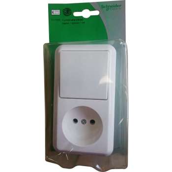 SCHNEIDER ELECTRIC Merten enkele wipschakelaar en stopcontact, wissel, opbouw | WIT
