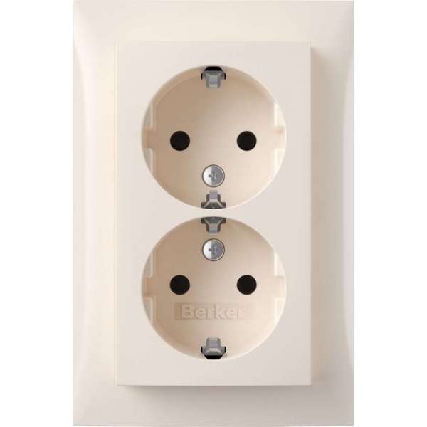 Berker S1 contactdoos – inbouw – 2–voudig – randaarde – crème Berker S1 contactdoos – inbouw – 2–voudig – randaarde – crème