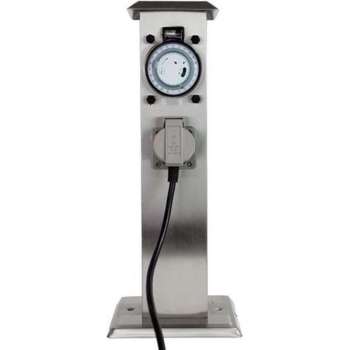 Grafner Tuinstekkerpaal - Inclusief Timer - RVS - IP44