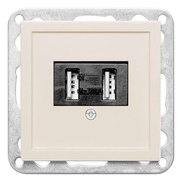Contactdoos – inbouw – USB – 2–voudig – 5V – 3.1A – geschikt voor Gira System 55 – crème Contactdoos – inbouw – USB – 2–voudig – 5V – 3.1A – geschikt voor Gira System 55 – crème