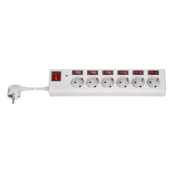 Goobay stekkerdoos met 6 contacten en 7 schakelaars / wit - 1,5 meter Goobay stekkerdoos met 6 contacten en 7 schakelaars / wit - 1,5 meter