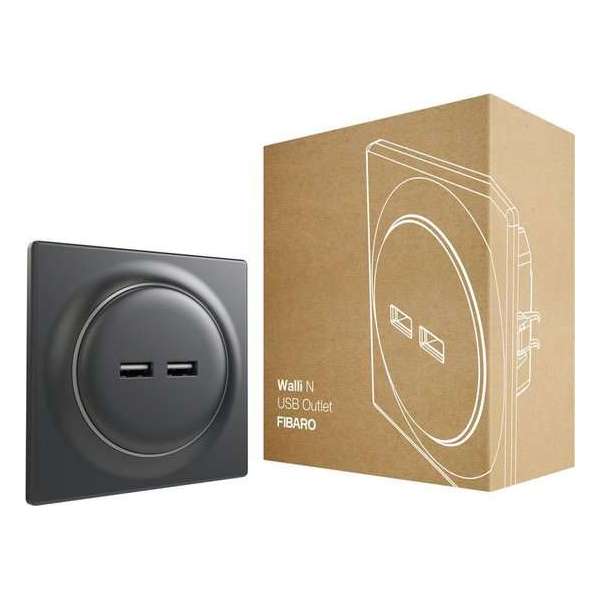FIBARO Walli N USB Outlet - Antraciet - Klassiek basiselement FIBARO Walli N USB Outlet - Antraciet - Klassiek basiselement