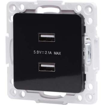 Wandcontactdoos - Aigi Jura - Inbouw - Vierkant - Kunststof - 2-voudig USB Aansluiting - Zwart - BSE