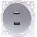 Wandcontactdoos - Aigi Jura - Inbouw - Rond - Kunststof - 2-voudig USB Aansluiting - Zilver - BSE