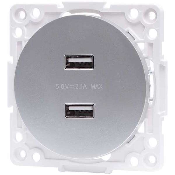 Wandcontactdoos - Aigi Jura - Inbouw - Rond - Kunststof - 2-voudig USB Aansluiting - Zilver - BSE Wandcontactdoos - Aigi Jura - Inbouw - Rond - Kunststof - 2-voudig USB Aansluiting - Zilver - BSE