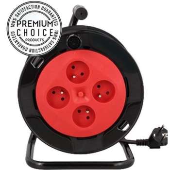 Kabelhaspel 15 Meter Rood/Zwart Kabelbox Verlengsnoer
