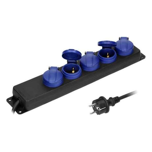 Heavy-duty stekkerdoos voor buiten - 5-voudig - IP44 Stof & spatwaterdicht - Kabellengte 3 meter - Verlengsnoer met verdeelblok Heavy-duty stekkerdoos voor buiten - 5-voudig - IP44 Stof & spatwaterdicht - Kabellengte 3 meter - Verlengsnoer met verdeelblok