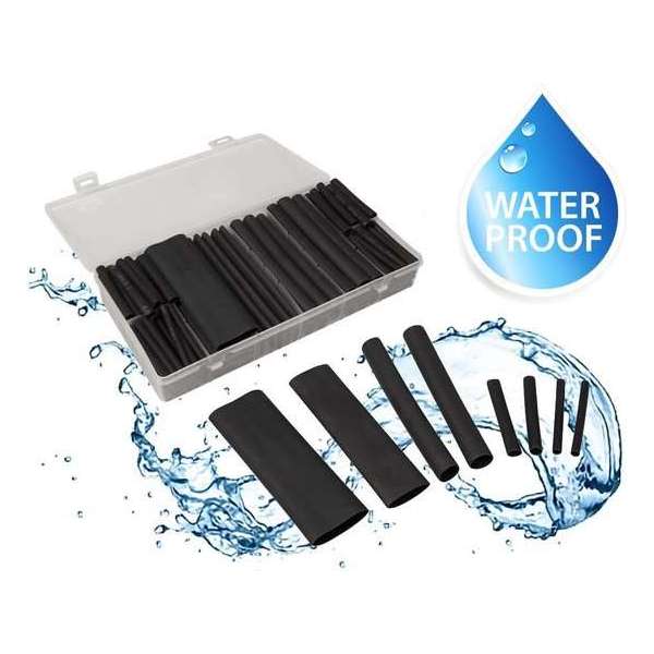 Krimpkous assortiment - Lijmvoering - Waterdicht - Marine toepassingen - 142 delig - Zwart Krimpkous assortiment - Lijmvoering - Waterdicht - Marine toepassingen - 142 delig - Zwart