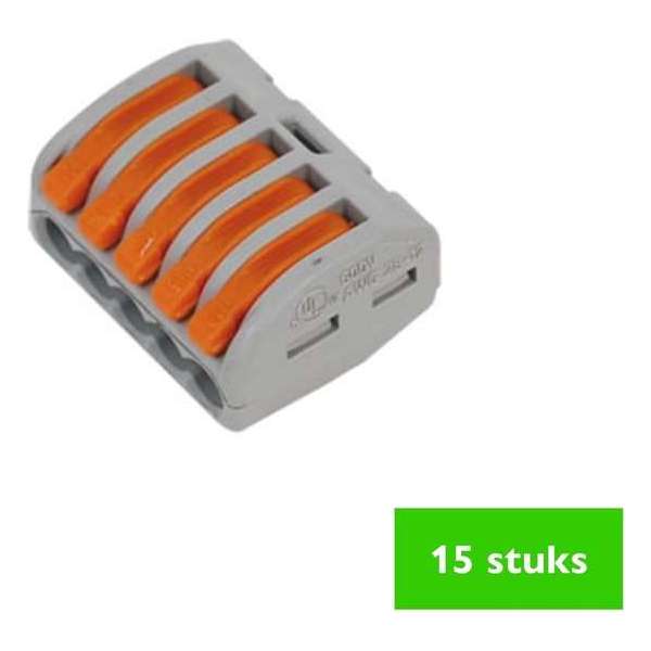 WAGO lasklem hersluitbaar | 5-voudig | 1.5 - 2.5 mm² | grijs | 15 STUKS WAGO lasklem hersluitbaar | 5-voudig | 1.5 - 2.5 mm² | grijs | 15 STUKS