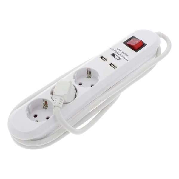 Q-Link Stekkerdoos met USB-Poorten – 3 Stekkers – Verlengkabel met Schakelaar – 2 x USB – 1.5 meter – Randaarde - Wit