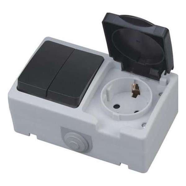 Buitenstopcontact - Serieschakelaar - Opbouw - Enkel/Dubbel - Geaard - Waterdicht IP54 Buitenstopcontact - Serieschakelaar - Opbouw - Enkel/Dubbel - Geaard - Waterdicht IP54