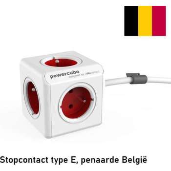 PowerCube Extended  Stekkerdoos - 1.5 meter kabel - Wit/Rood - 4 stopcontacten - Type E met aardepin Type E (België\/Frankrijk)