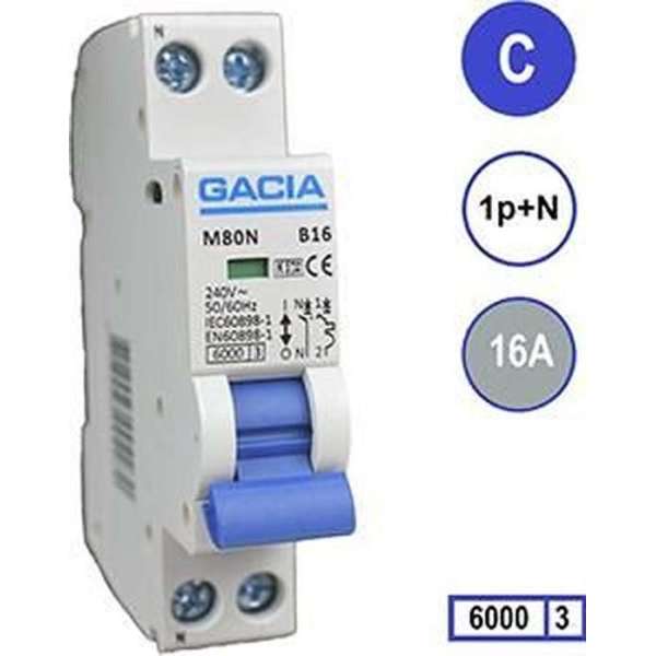 Gacia - Instalatieautomaat - 16A/C/KAR/2P Gacia - Instalatieautomaat - 16A/C/KAR/2P