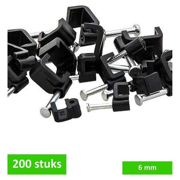 TQ4U kabelclip / spijkerclip plat | voor kabel tot 6 mm breed | kunststof | met stalen nagel 17 mm | zwart | 200 STUKS TQ4U kabelclip / spijkerclip plat | voor kabel tot 6 mm breed | kunststof | met stalen nagel 17 mm | zwart | 200 STUKS