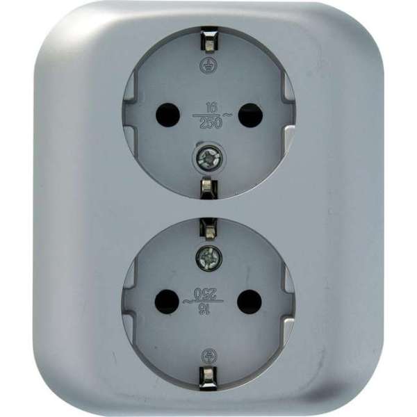 PLIEGER inbouw wandcontactdoos dubbel | Aurora | met randaarde | aluminium - zilver PLIEGER inbouw wandcontactdoos dubbel | Aurora | met randaarde | aluminium - zilver