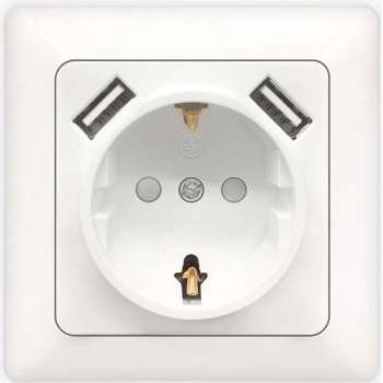 Wandcontactdoos - Igia Cika - Inbouw - 1-voudig Stopcontact - 2-voudig USB Aansluiting - Randaarde - Incl. Afdekraam - Wit