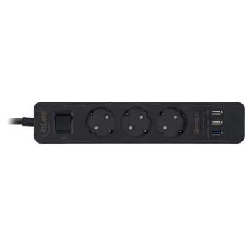 InLine stekkerdoos met 3 contacten en 3x USB - Quick Charge 3.0 / zwart - 1,5 meter