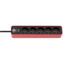 BRENNENSTUHL ECOLOR-contactdoos 5 uitgangen (1,50m kabel H05VV-F3G1.0, met schakelaar), rood / zwart