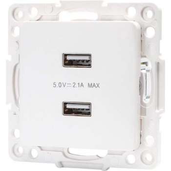 Wandcontactdoos - Aigi Jura - Inbouw - Vierkant - Kunststof - 2-voudig USB Aansluiting - Wit - BSE