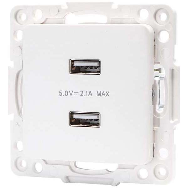 Wandcontactdoos - Aigi Jura - Inbouw - Vierkant - Kunststof - 2-voudig USB Aansluiting - Wit - BSE Wandcontactdoos - Aigi Jura - Inbouw - Vierkant - Kunststof - 2-voudig USB Aansluiting - Wit - BSE