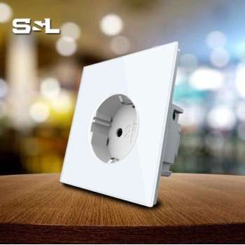 S&L  inbouw stopcontact met Glas Inbouw wandcontactdoos  kleur wit