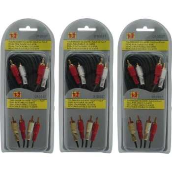 3x stuks tulpsnoer/RCA stekker audiokabel - 10 meter - Tulpstekkers / cinchstekkers / RCA kabels - Audio aansluitingen