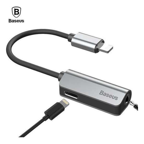 2 in 1 Lighting naar 3.5mm AudioJack/Headphone Jack en Lightning Splitter - Adapter voor Audio + Opladen - Zilver - Baseus L32 2 in 1 Lighting naar 3.5mm AudioJack/Headphone Jack en Lightning Splitter - Adapter voor Audio + Opladen - Zilver - Baseus L32