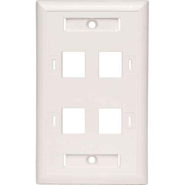 Tripp-Lite N042-001-04-WH 4-Port Quad Outlet RJ45 Universal Keystone Face Plate / Wall Plate, White, TAA TrippLite Tripp-Lite N042-001-04-WH 4-Port Quad Outlet RJ45 Universal Keystone Face Plate / Wall Plate, White, TAA TrippLite