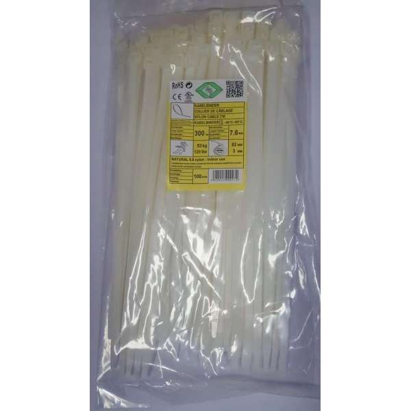 Kabelbinder transparant 7.6x300mm x100stuks Kabelbinder transparant 7.6x300mm x100stuks
