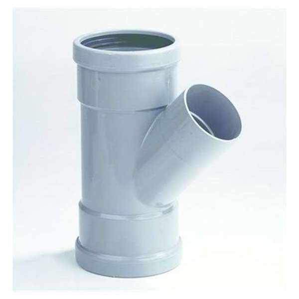 Dyka T-stuk 2x manchet 1x lijmmof 45° PVC grijs keurmerk BR52100 110 x 50mm Dyka T-stuk 2x manchet 1x lijmmof 45° PVC grijs keurmerk BR52100 110 x 50mm