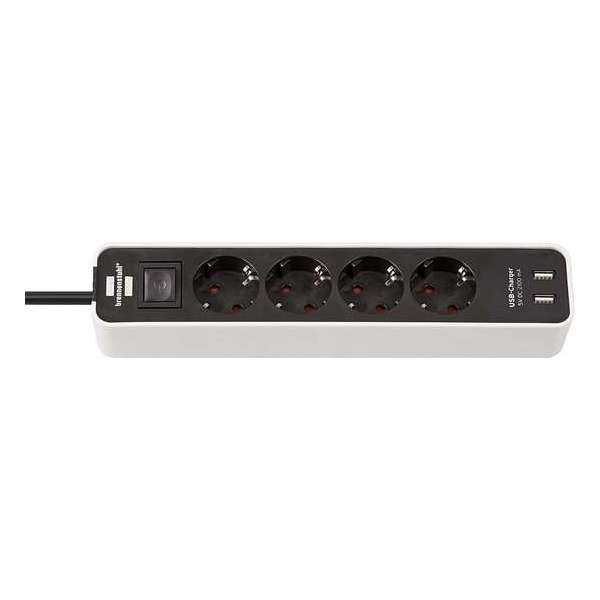 Ecolor Stekkerdoos, 4-Voudig met USB-Laadbus, Schakelaar en 1,5 m Kabel, Wit/Zwart Ecolor Stekkerdoos, 4-Voudig met USB-Laadbus, Schakelaar en 1,5 m Kabel, Wit/Zwart