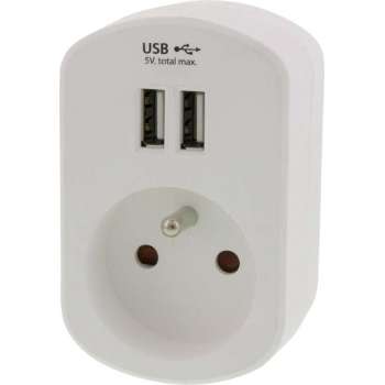 USB adapterstekker – type E – 2 x USB – 5V – 3.4A – wit