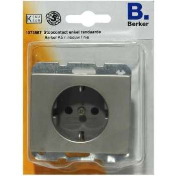BERKER K5 stopcontact enkel randaarde, inbouw | RVS