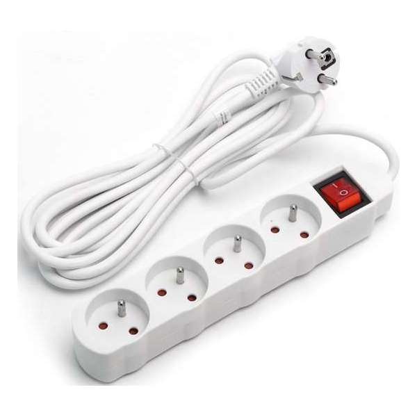 Verlengsnoer met Schakelaar - Aigi Anzim - 2300W - 4 Stopcontacten - 1.5 Meter - Wit | België - BES LED Verlengsnoer met Schakelaar - Aigi Anzim - 2300W - 4 Stopcontacten - 1.5 Meter - Wit | België - BES LED