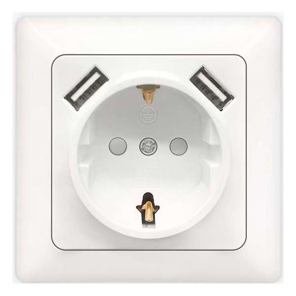 Wandcontactdoos - Aigi Cika - Inbouw - 1-voudig Stopcontact - 2-voudig USB Aansluiting - Randaarde - Incl. Afdekraam - Wit Wandcontactdoos - Aigi Cika - Inbouw - 1-voudig Stopcontact - 2-voudig USB Aansluiting - Randaarde - Incl. Afdekraam - Wit