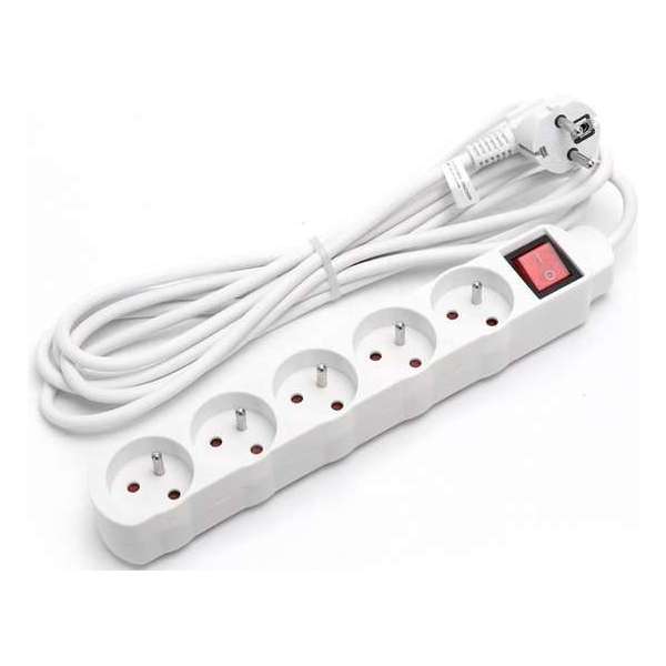 Verlengsnoer met Schakelaar - Aigi Anzim - 2300W - 5 Stopcontacten - 3 Meter - Wit | België - BES LED Verlengsnoer met Schakelaar - Aigi Anzim - 2300W - 5 Stopcontacten - 3 Meter - Wit | België - BES LED