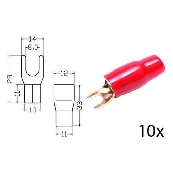 Kabelschoen vork verguld rood 35mm² diam 8mm Kabelschoen vork verguld rood 35mm² diam 8mm