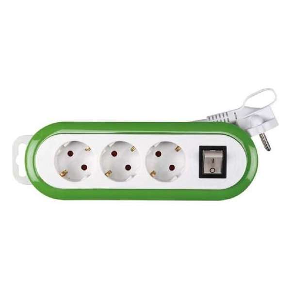 3-Voudige Stekkerdoos Met Schakelaar - Groen/Wit - Randaarde 3-Voudige Stekkerdoos Met Schakelaar - Groen/Wit - Randaarde